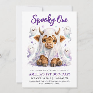 Invitación Cumpleaños espeluznante de Highland Cow 1er cumple