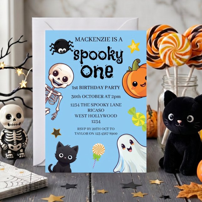 Invitación Cumpleaños espeluznante de Spooky One (Spooky One 1st Birthday Halloween Party Invitation by Ricaso. First birthday for one year old)