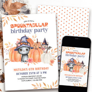 Invitación Cumpleaños Espeluznante Parche de Calabaza Gato Ne