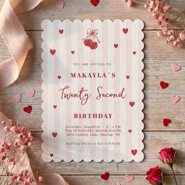 Invitación Cumpleaños Estético Coquette Cherry 22 (Subido por el creador)