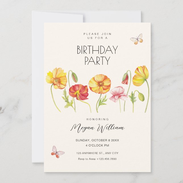 Invitación Cumpleaños estético de flores (Anverso)