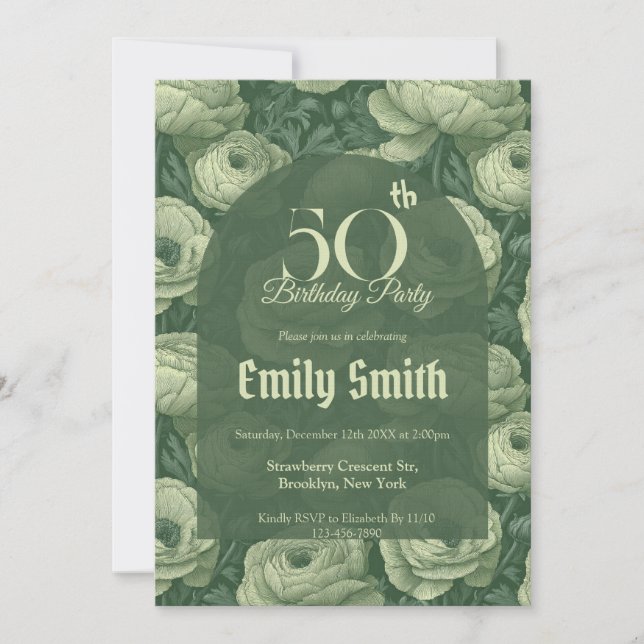 Invitación Cumpleaños Estético Femenino Ranunculus (Anverso)