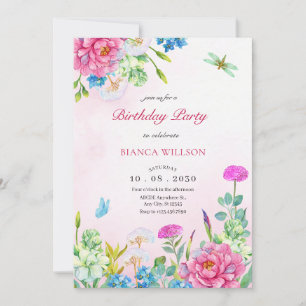 Invitación Cumpleaños estético floral acuarela