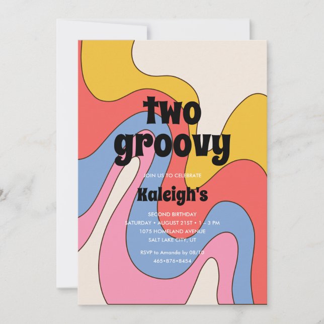 Invitación Cumpleaños estilo de dos Groovy 70 de ultra retro (Anverso)