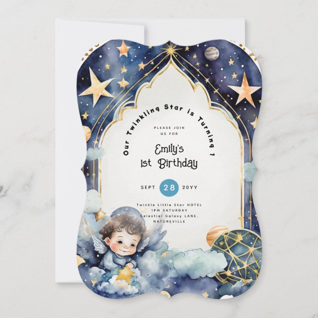 Invitación Cumpleaños ESTRELLA BRILLANTE 1er CUMPLEAÑOS, FIES (Anverso)