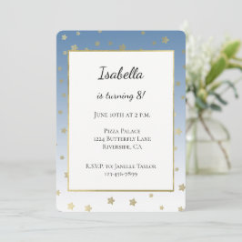 Invitación Cumpleaños Estrellas Doradas Blancas y Azules