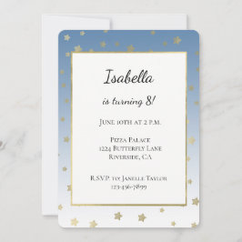 Invitación Cumpleaños Estrellas Doradas Blancas y Azules