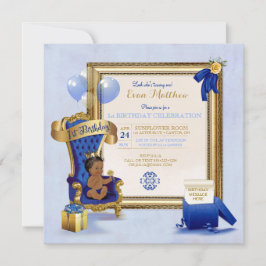 Invitación Cumpleaños étnico niño azul real dorado Foto