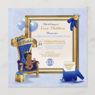 Invitación Cumpleaños étnico niño azul real dorado Foto