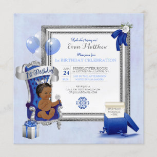 Invitación Cumpleaños étnico niño Royal Blue Silver Foto