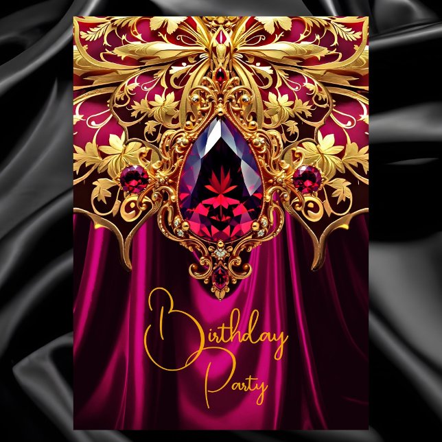 Invitación Cumpleaños Exótico Burgundy Ciruela Oro Joya (Subido por el creador)