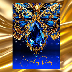 Invitación Cumpleaños Exótico Joyero Mariposa Azul Cobalto Do