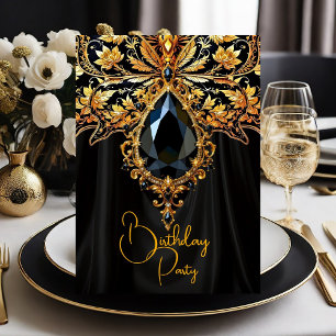 Invitación Cumpleaños Exótico Rico Mariposa Joya Oro Negro