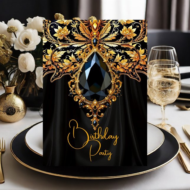 Invitación Cumpleaños Exótico Rico Mariposa Joya Oro Negro (Subido por el creador)