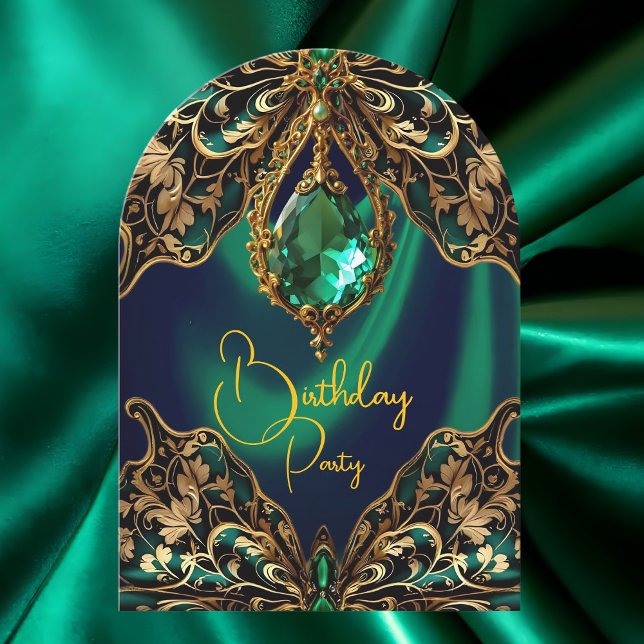 Invitación Cumpleaños Exótico Verde Oro Joya Mariposa (Subido por el creador)