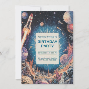 Invitación Cumpleaños Explorador Espacial de Ciencia Ficción 