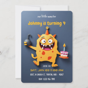 Invitación Cumpleaños explosivo - Monster Mayhem Dark BG