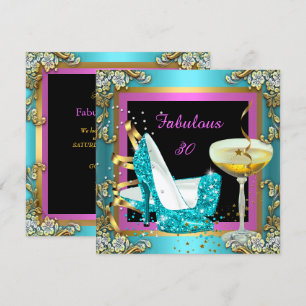Invitación Cumpleaños fabuloso 30 rosa azul teñido champán do