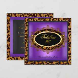 Invitación Cumpleaños Fabuloso 40 Morado Dorado Negro Leopard