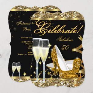 Invitación Cumpleaños Fabuloso 50 Fiesta Dorado Negro
