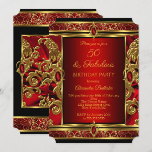 Invitación Cumpleaños Fabuloso 50 Rojo Rubí Joya Damasco Dora