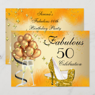Invitación Cumpleaños Fabuloso 50 Tacones altos crema dorado
