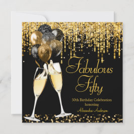 Invitación Cumpleaños Fabuloso Cincuenta Brillo Champagne Dor