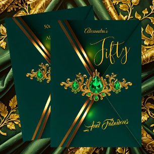 Invitación Cumpleaños Fabuloso Cincuenta Esmeralda Verde Oro