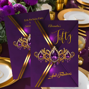 Invitación Cumpleaños Fabuloso Cincuenta Royal Púrpura Oro Ge