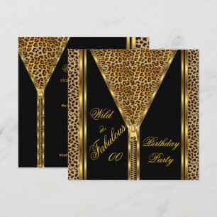 Invitación Cumpleaños fabuloso con cremallera dorada y leopar