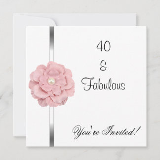 Invitación Cumpleaños fabuloso de 40 años con flor de perla b