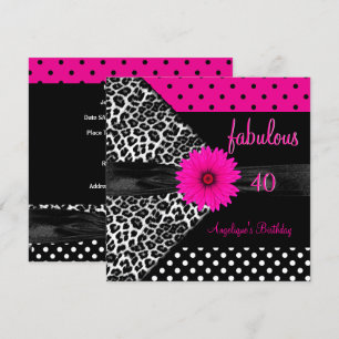 Invitación Cumpleaños fabuloso de 40 años con lunares de cebr