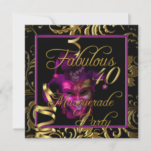 Invitación Cumpleaños fabuloso de 40 años con máscara de oro 