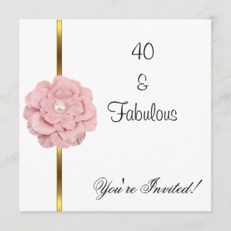 Invitación Cumpleaños fabuloso de 40 años de flor de perla bl