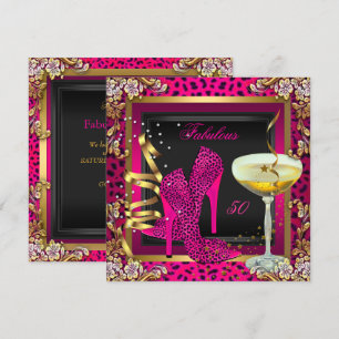 Invitación Cumpleaños fabuloso de 50 años con leopardo rosa c