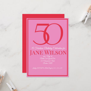 Invitación Cumpleaños fabuloso de 50 años con letra rosa mode