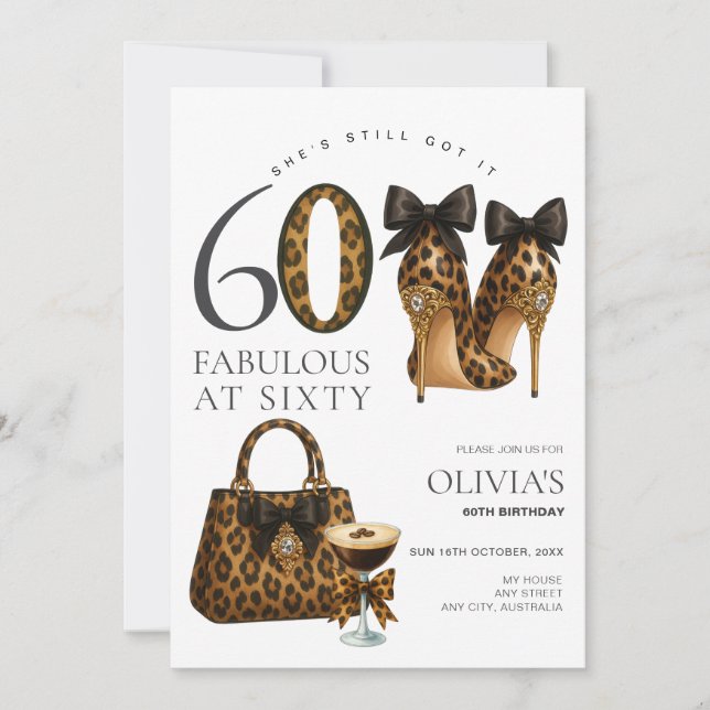 Invitación Cumpleaños fabuloso de 60 años con estampado de le (Anverso)