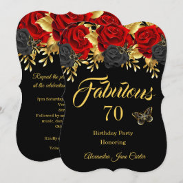 Invitación Cumpleaños fabuloso de 70 años Rosa Mariposa Negra