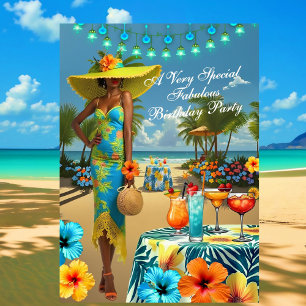 Invitación Cumpleaños fabuloso de cóctel de hibisco en la pla