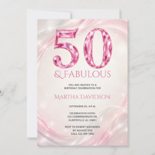 Invitación Cumpleaños fabuloso de cristal rosa 50