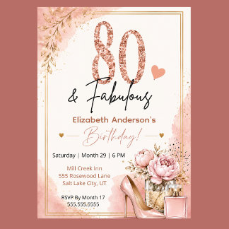 Invitación Cumpleaños fabuloso de peonía y perfume 80