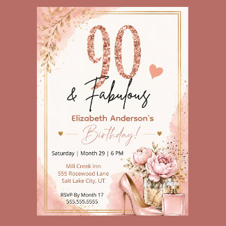 Invitación Cumpleaños fabuloso de peonía y perfume 90