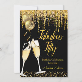 Invitación Cumpleaños Fabuloso Fifty Brillo Dorado Champán 2