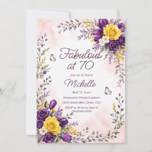 Invitación Cumpleaños fabuloso floral burgundy amarillo 70