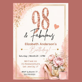 Invitación Cumpleaños fabuloso número 98 de Peonía y Perfume