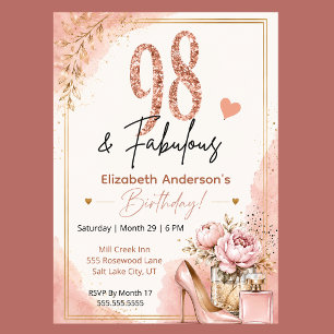 Invitación Cumpleaños fabuloso número 98 de Peonía y Perfume