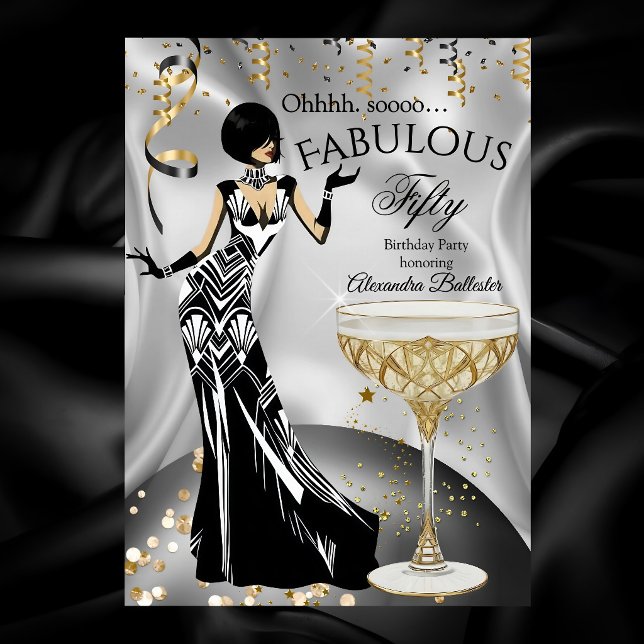 Invitación Cumpleaños Fabuloso Plata Dorado Negro Champán (Subido por el creador)