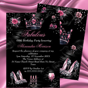 Invitación Cumpleaños fabuloso Tiara de tacones Pink Silver B