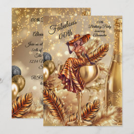Invitación Cumpleaños fabuloso vestido de tigre dorado copa d