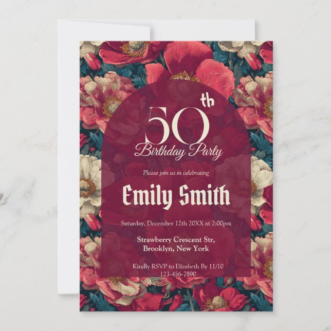 Invitación Cumpleaños Fantasía Anémonas Únicas 40 (Anverso)